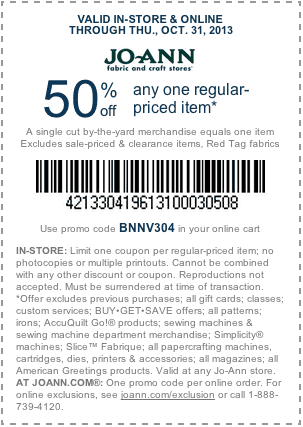 JoAnn 50% off coupon