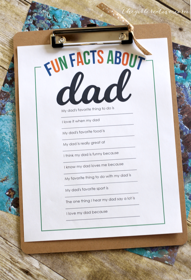 Fun facts about dad questionnaire on a clipboard