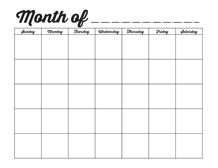 Family Binder-Blank Monthly Calendar Template-blog