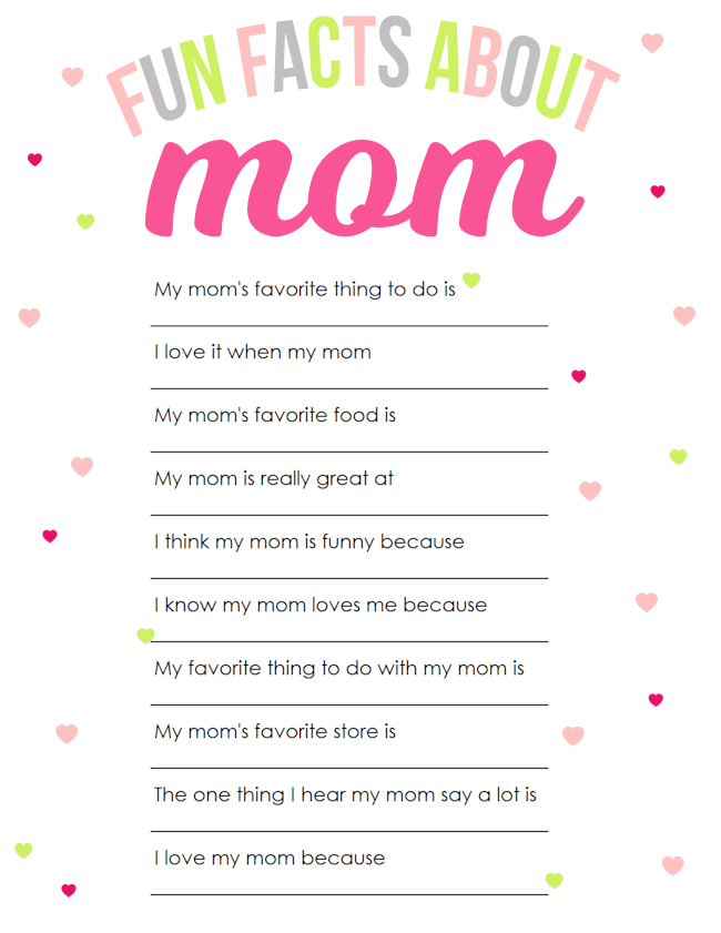 Mother’s Day Printable Fun Facts About Mom The Girl Creative