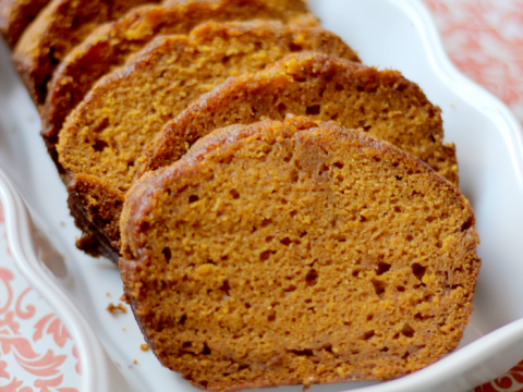 Delicious Pumpkin Bread - make as a loaf or muffins. If you choose make muffins, recipe will yield about 36 muffins and they are each only 5 Weight Watchers Points!