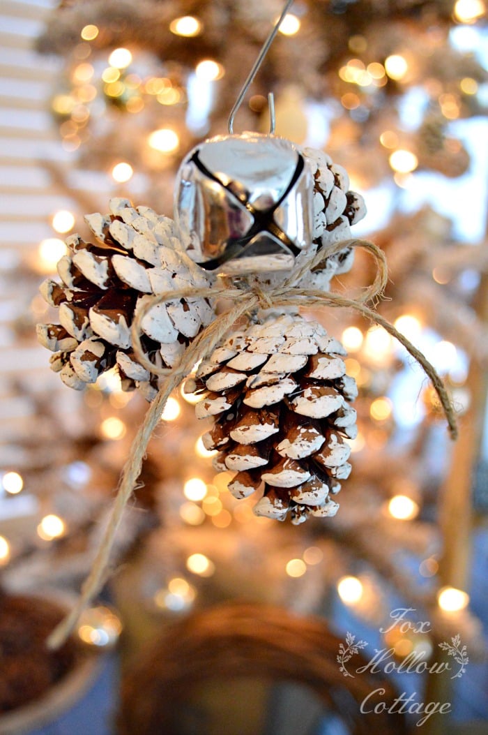 rustic-jingle bell pine cone ornament