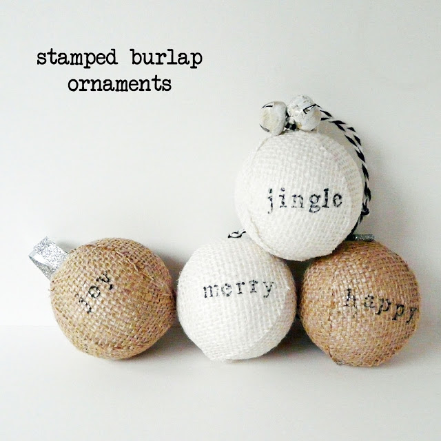 rustic-stamped burlap ornaments