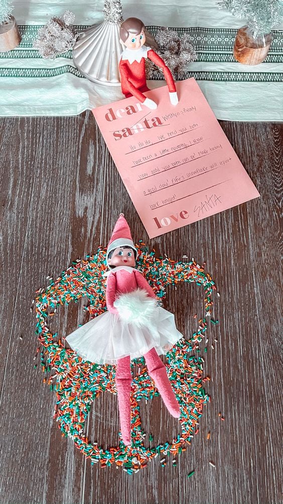 snow angel elf using sprinkles