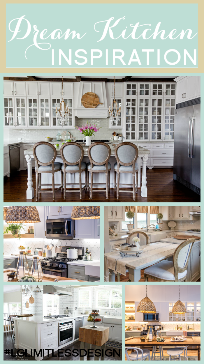 Dream Kitchen Inspiration - featuring gorgeous white cabinets, farmhouse sink, center island with seating and LG Black Stainless Steal Appliances #LGLimitlessDesign #spon