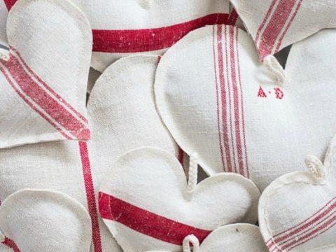 diy grain sack lavender heart sachets red
