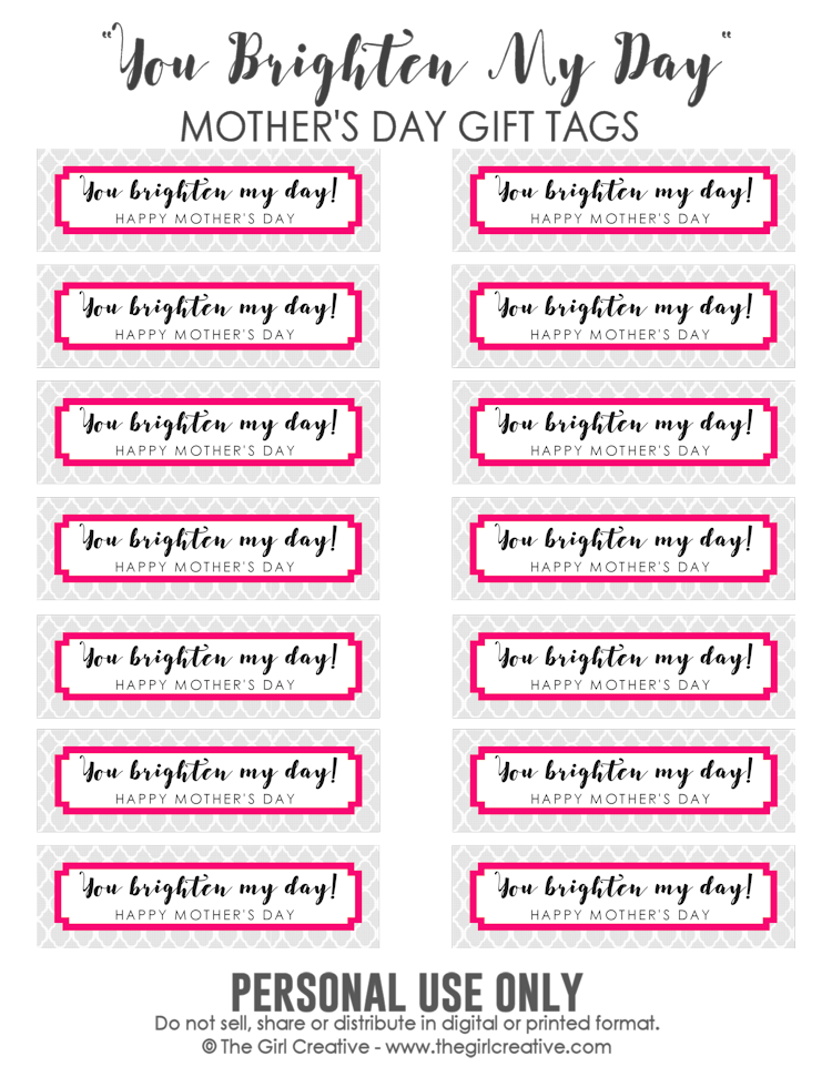 You Brighten My Day Mother's Day Gift Tags
