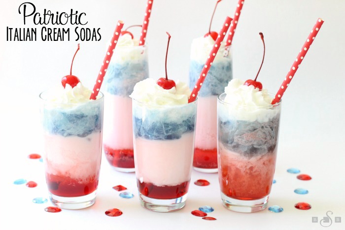 Patriotic-Red-White-Blue-Italian-Cream-Sodas-butter with a side of bread
