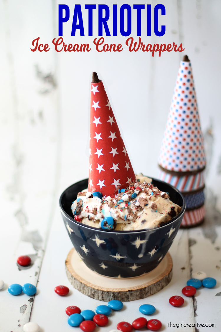 Free PRINTABLE Patriotic Ice Cream Cone Wrappers - perfect for the 4th of July or Memorial Day