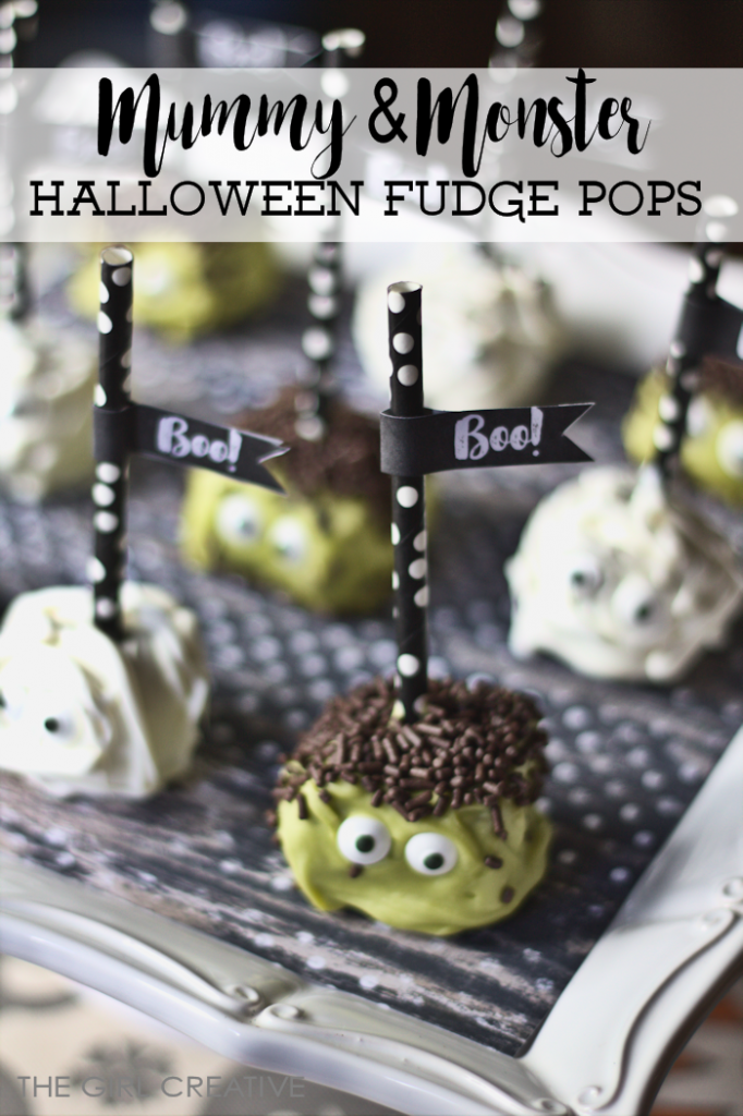 Mummy and Monster Halloween Pops - Super easy party treat to make for Halloween. No baking required. Made with rich, homemade fudge!