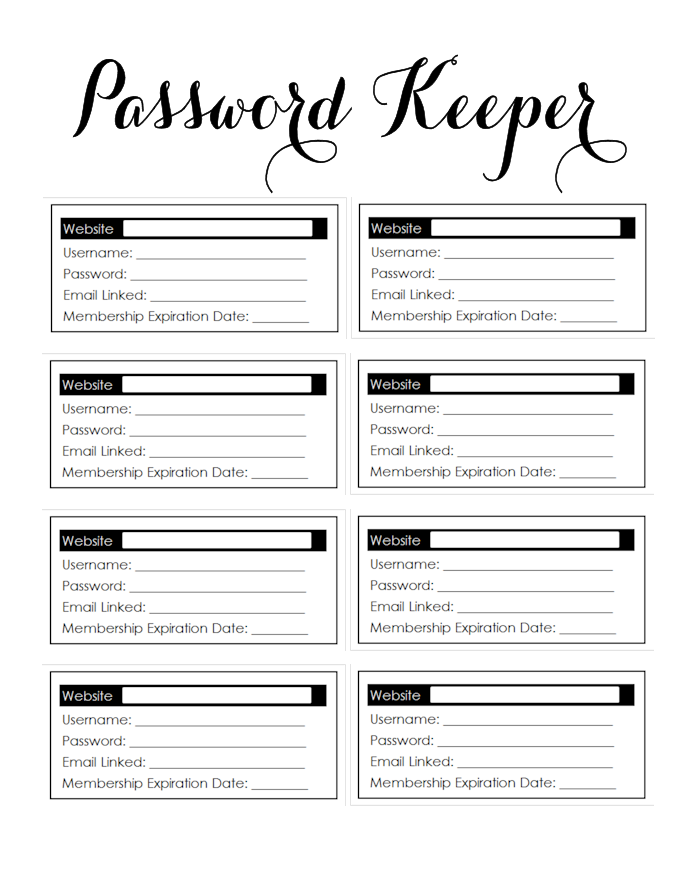 Printable Password Keeper | Family Planner Printables