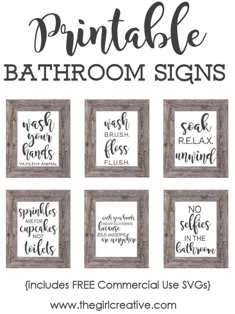 Printable Bathroom Signs + SVGs - The Girl Creative
