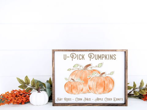 Wood Sign with U-Pick Pumpkins TExt