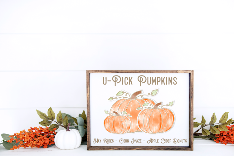 Wood Sign with U-Pick Pumpkins TExt