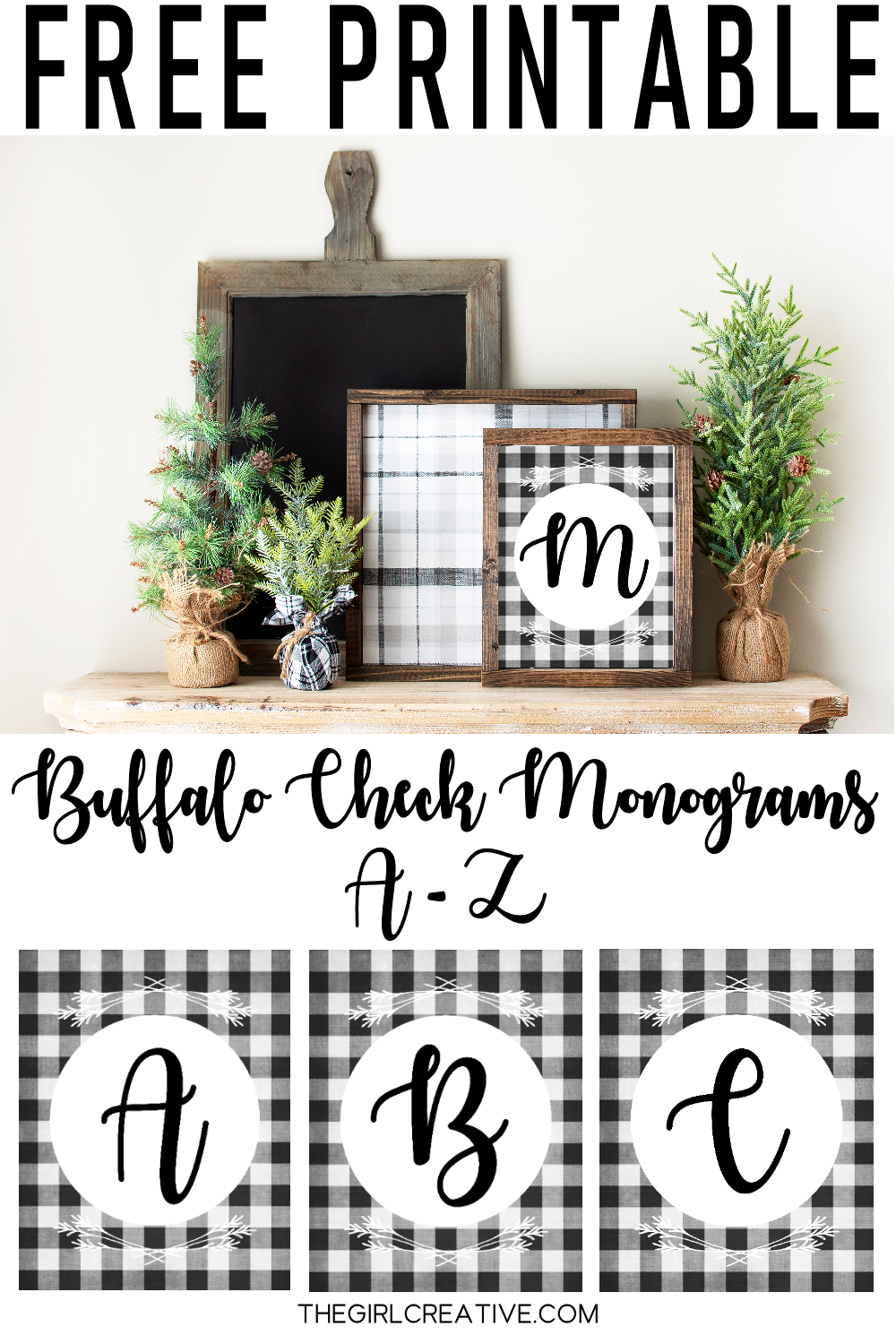 Free Printable Buffalo Check Monograms - The Girl Creative