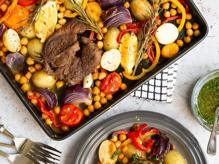 Image for Succulent lamb steak and veg sheet pan meal recipe