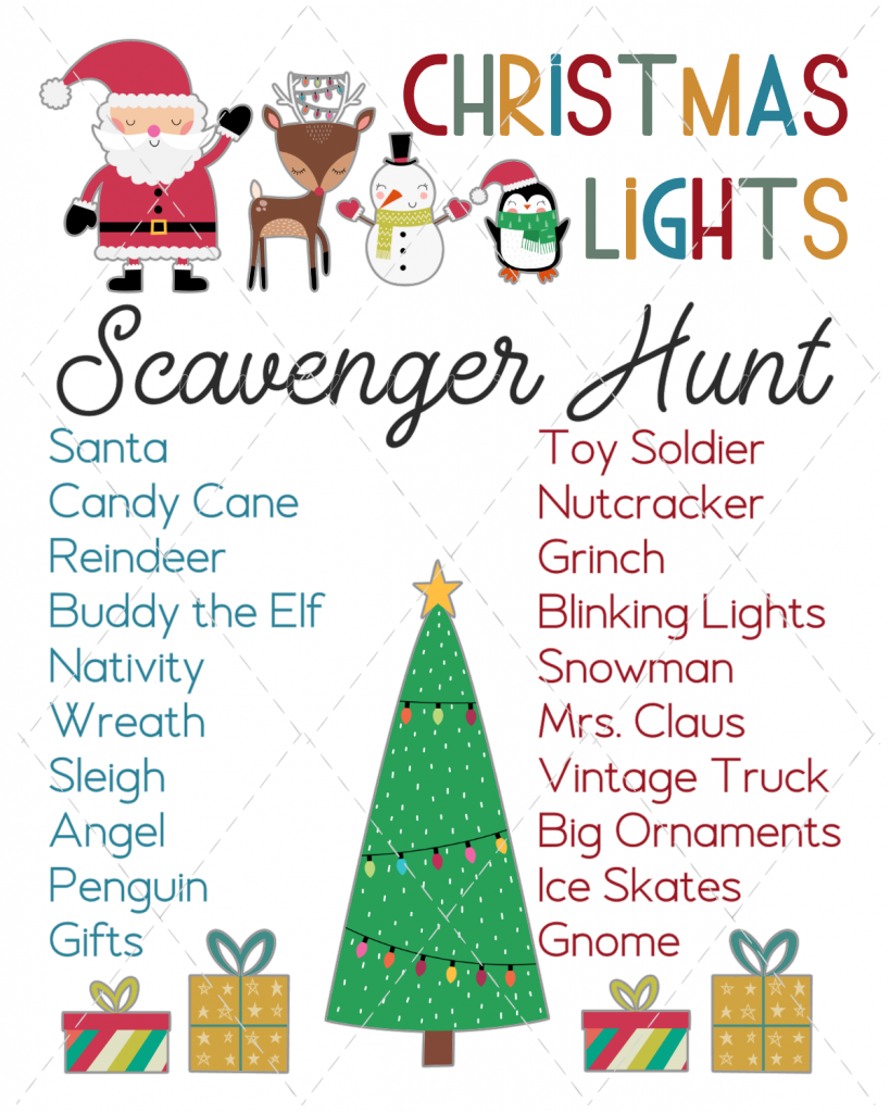 Printable List for Christmas Lights Scavenger Hunt