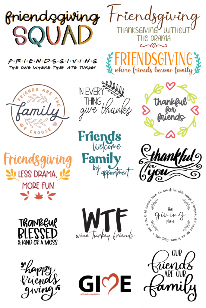 collage of friendsgiving designs
