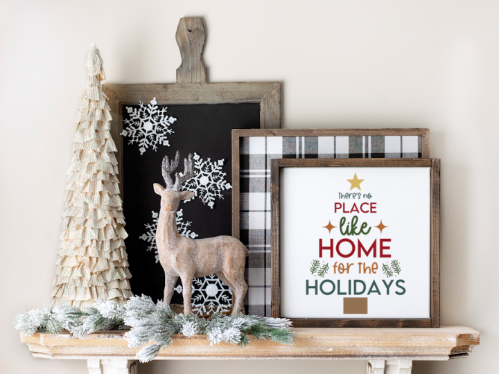 Wood Sign that says there's no place like home for the holidays