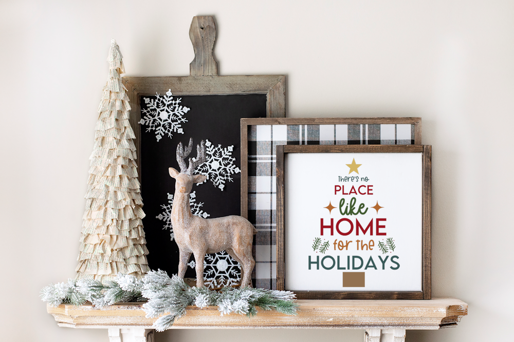 Wood Sign that says there's no place like home for the holidays