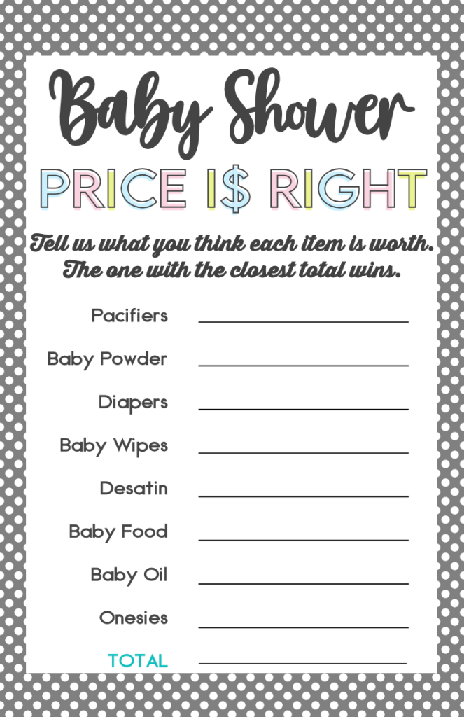 Price is Right Baby Shower Game