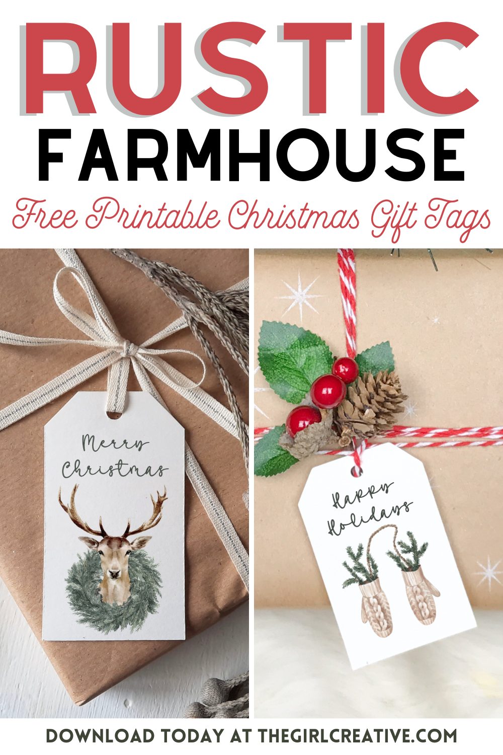 Rustic Kraft Christmas Tag Template, Instant download