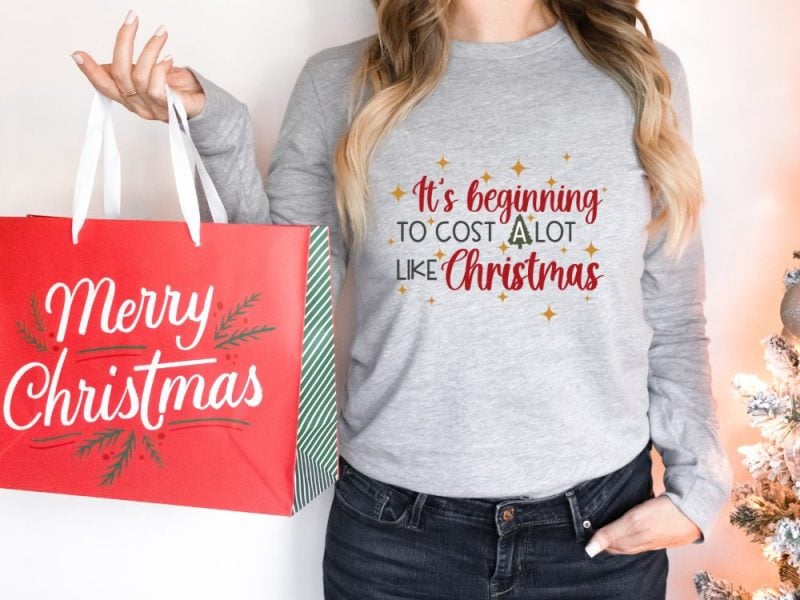 funny christmas quote on long sleeve grey shirt