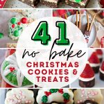 collage photo of no bake christmas cookies and treats