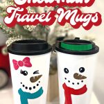 White travel mugs turned into his and hers snowmen