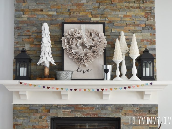 Neutral DIY Valentines Day Mantel Decor 6