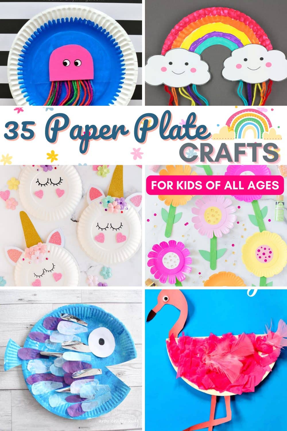 Easy Paper Plate Craft Ideas featuring rainbows, unicorns and flowers