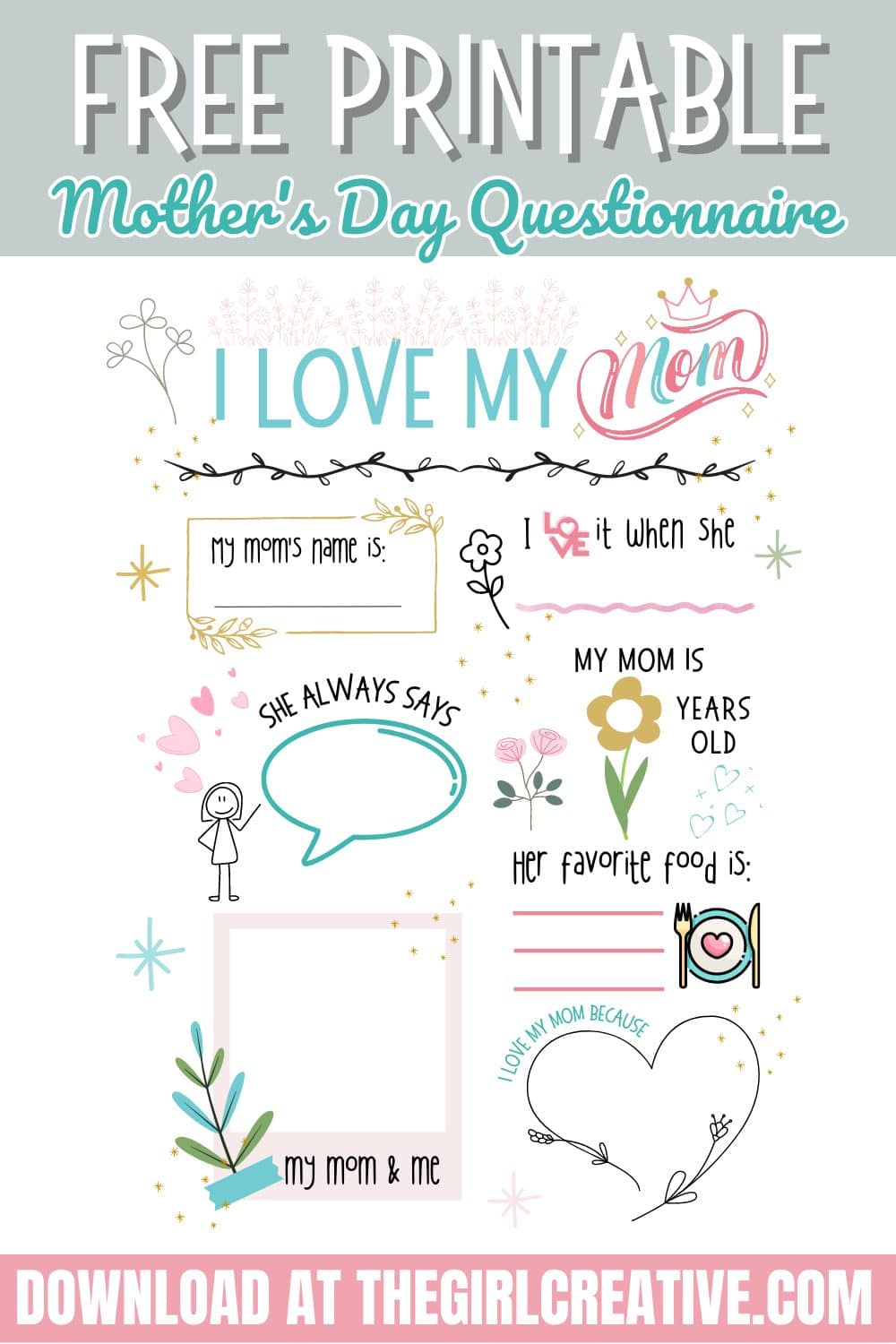 All About Mom Questionnaire for Mothers Day