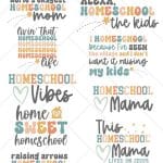 collage picture of 11 neutral colored homeschool svg cut files