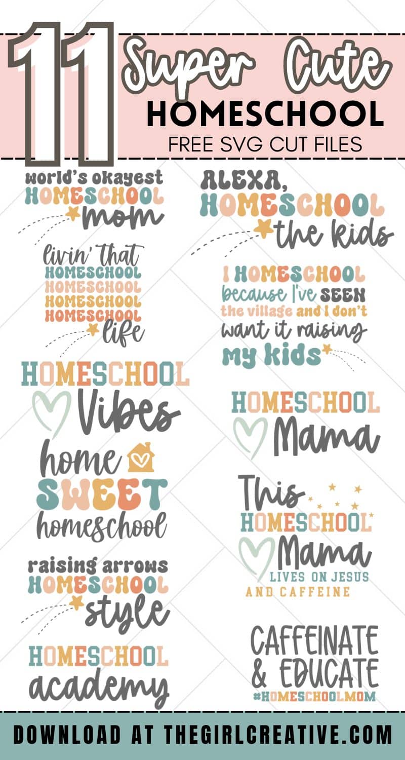 collage picture of 11 neutral colored homeschool svg cut files