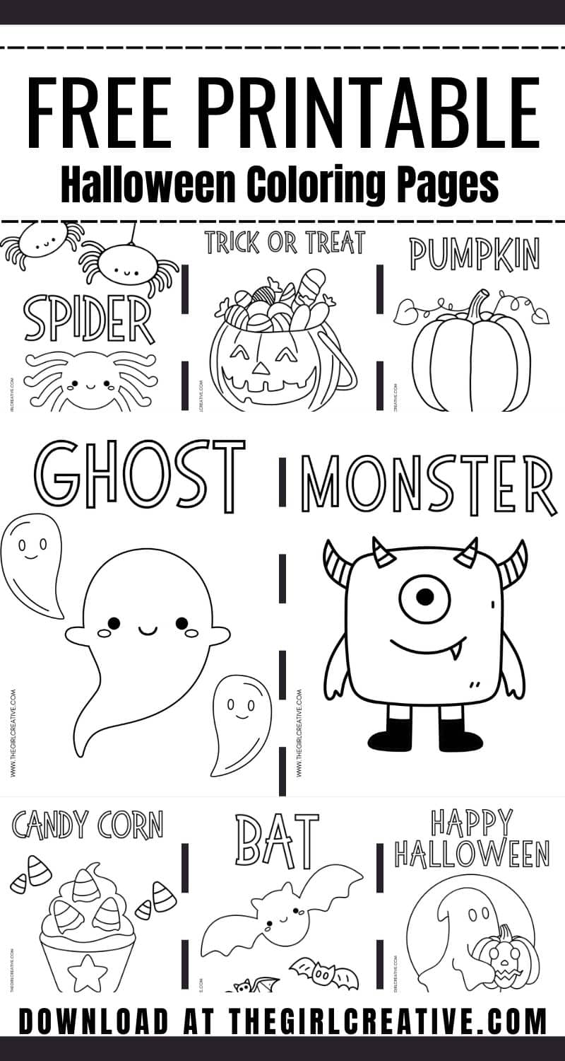 collage of 8 halloween coloring pages