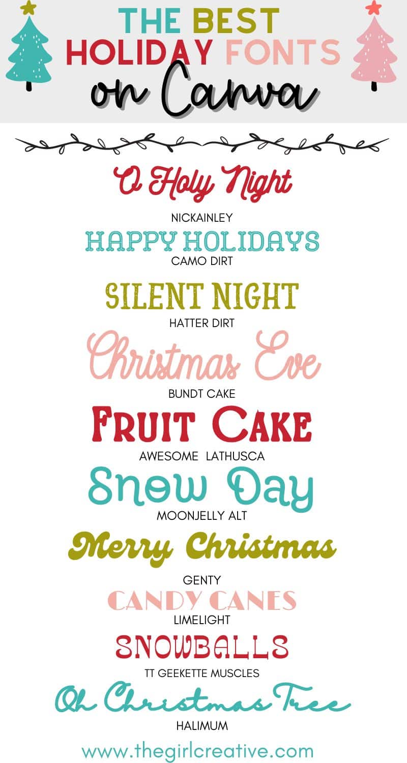 a list of the best holiday fonts on Canva Free and Pro