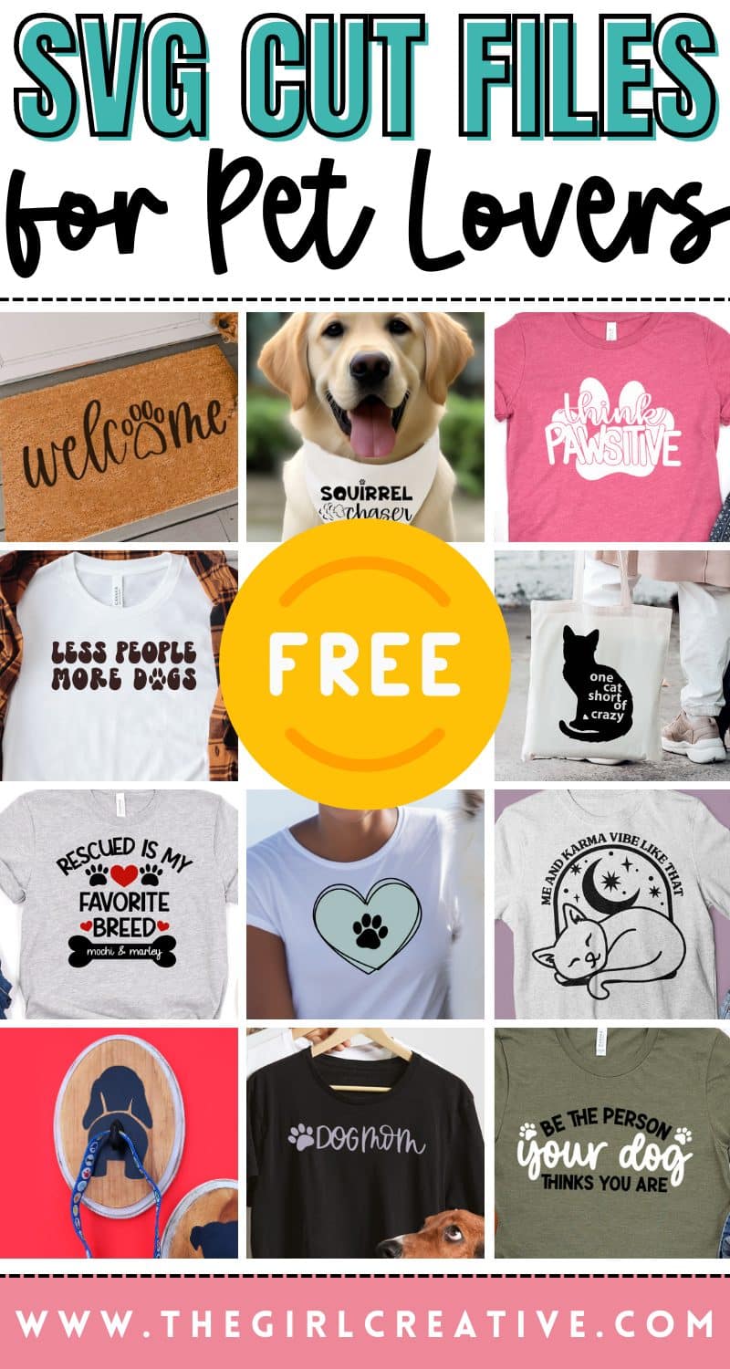 A collage photo of free svgs for pet lovers that make great gifts
