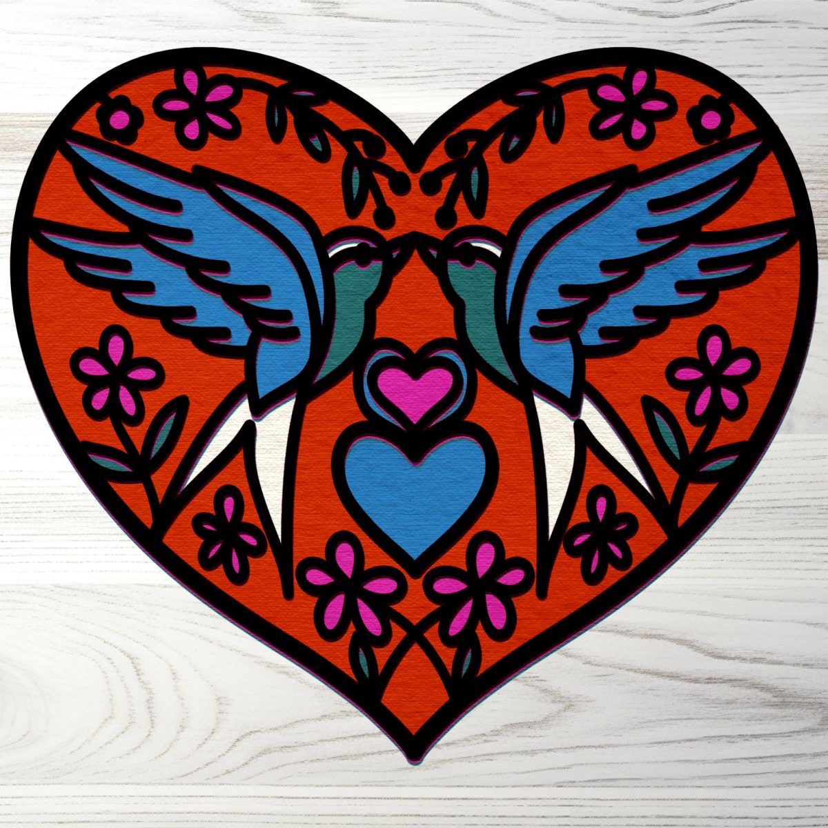 Layered tattoo lovebirds heart