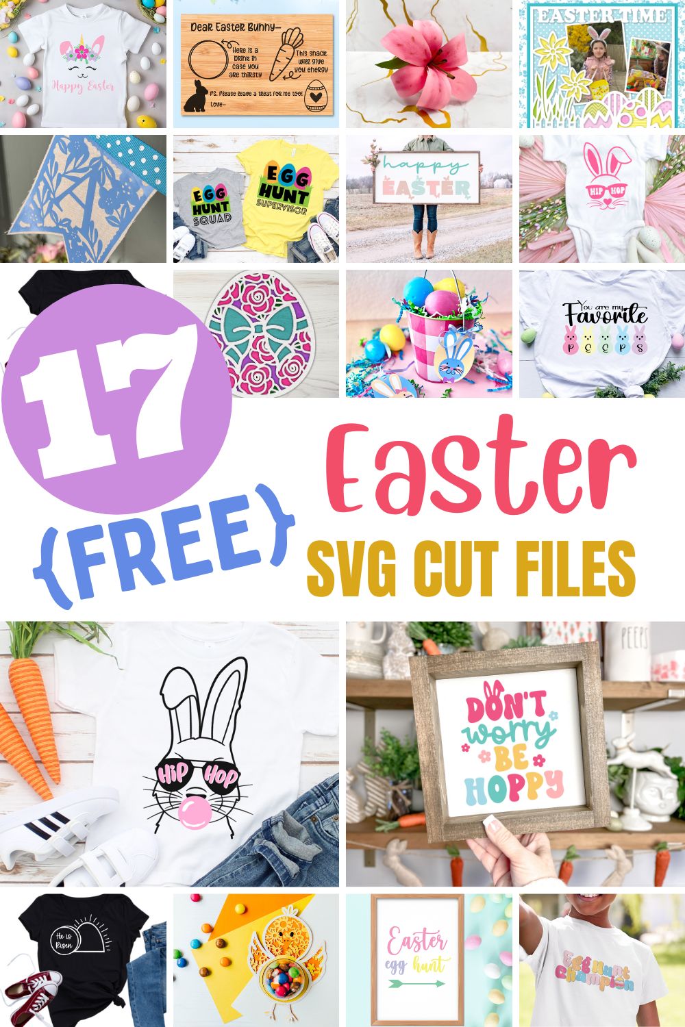 photo collage of Easter projects that you can make with free Easter SVGs and your Silhouette Cameo or Cricut