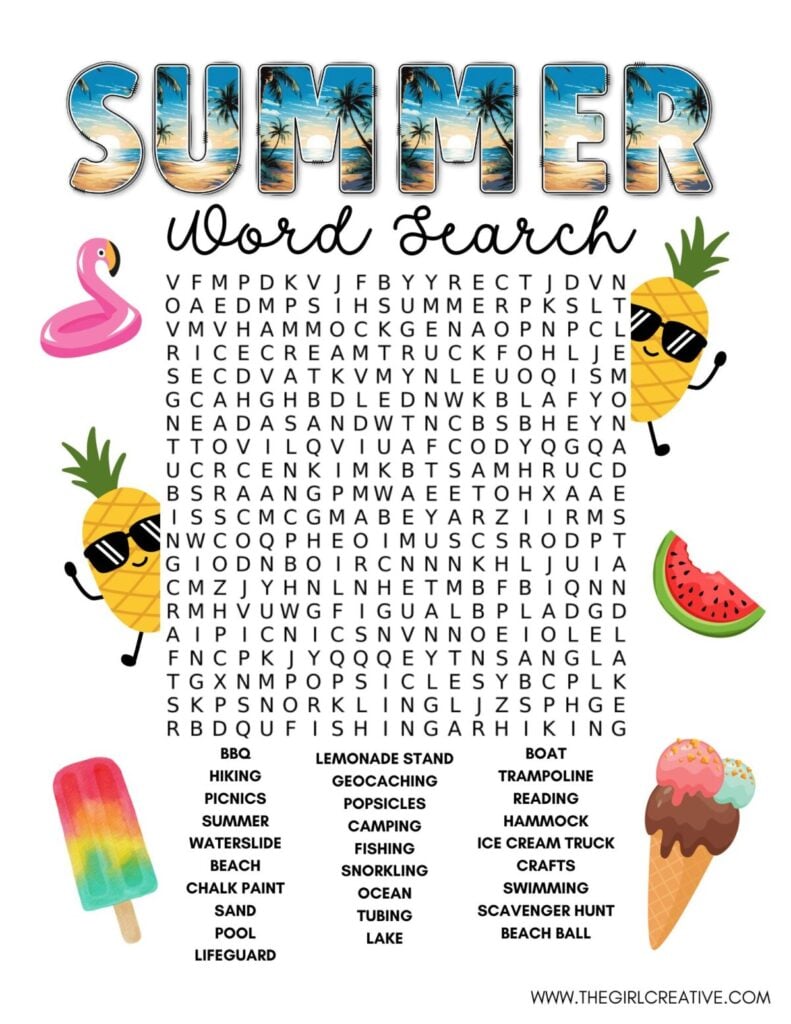 Free Printable Summer Word Search