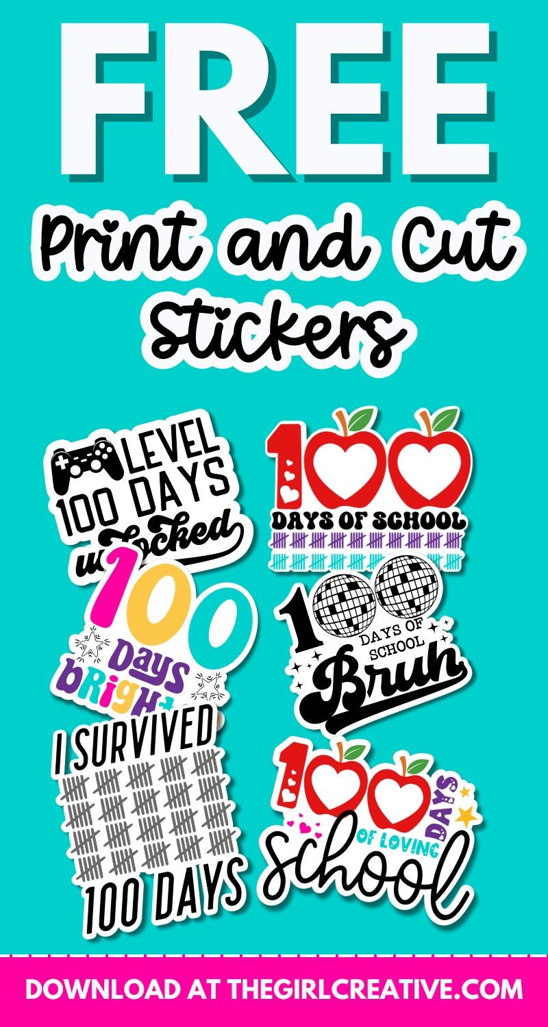 Free 100 Days of School Print and Cut Stickers