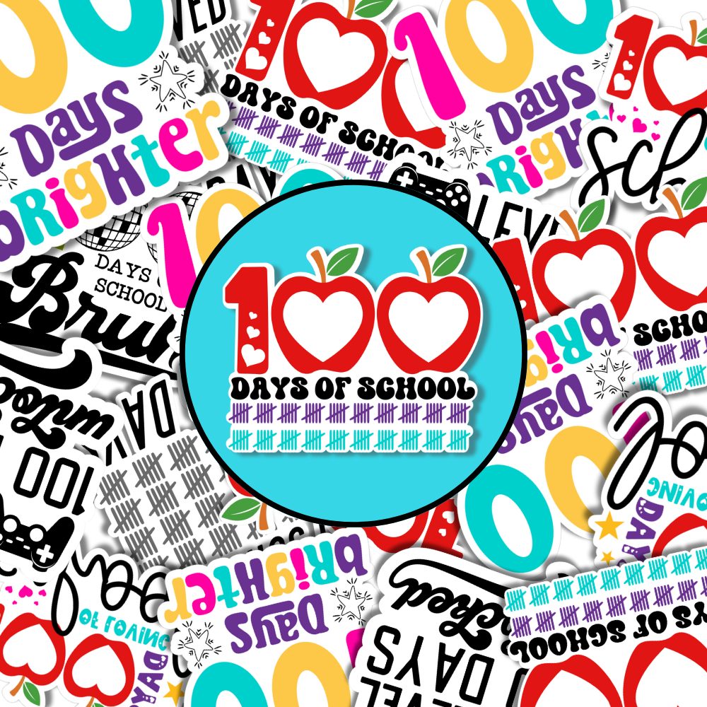 Print and Cut 100 Days of School Stickers