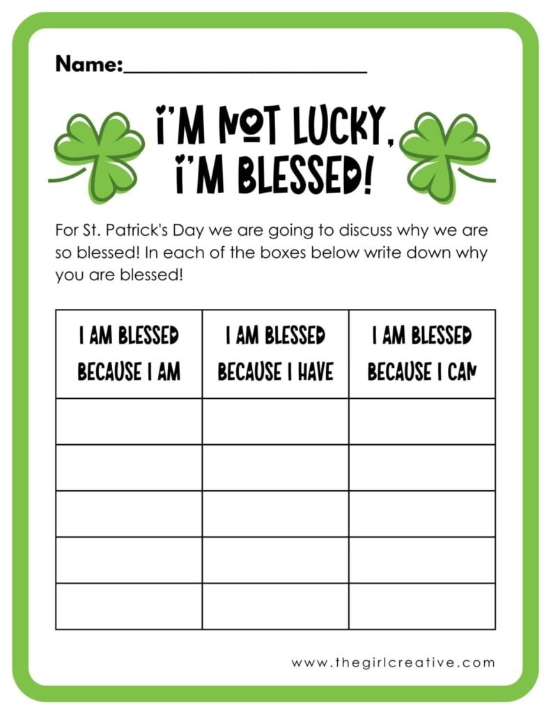 St. Patrick's day kids activity I'm Not Lucky, I'm Blessed