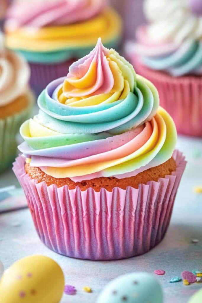 Rainbow Buttercream Easter Cupakes